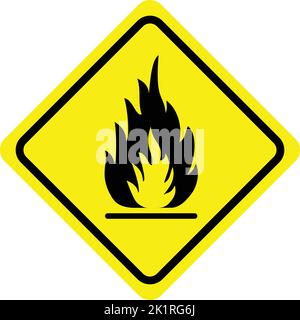 Feuerwarnschild in gelbem Dreieck. Entflammbare, entzündliche Substanzen. Vektorgrafik Stock Vektor