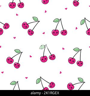 Lächelnd niedlich Cartoon kawaii Beeren von Kirsche, nahtlose Vektor-Hintergrund. Stock Vektor