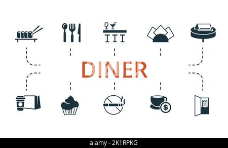 Symbol für Diner-Set. Editierbare Symbole Diner Thema wie Bar, Servietten, Tipps und mehr. Stock Vektor