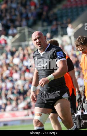 17.09.2022 Leicester, England. Rugby Union. Carl Fearns im Einsatz für Falcons während des Spiels der Gallagher-Runde 2 zwischen Leicester Tigers und Newcastle Falcons im Mattioli Woods Welford Road Stadium, Leicester. © Phil Hutchinson Stockfoto