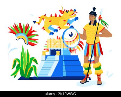 Leben der Maya-Zivilisation - modernes farbiger Vektor-Poster Stock Vektor