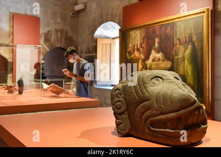 Xolos, Mitreisende, eine Ausstellung, die einen Überblick über Mexikos lokale Hunderassen durch die Geschichte im Museo de las Culturas, Oaxaca de Juarez, Mexiko, bietet Stockfoto