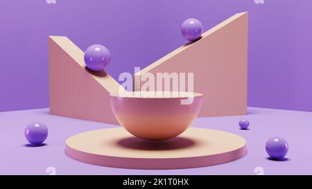 3D Geometrie cremelila Sockel oder Podium, leere Bühne für Produktpräsentation, abstrakter Hintergrund Stockfoto