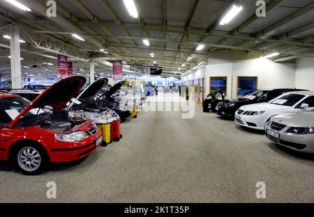 Autogeschäft Saab, Linköping, Schweden. Stockfoto