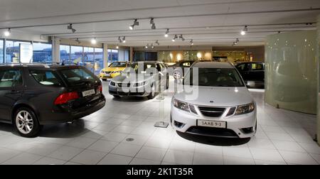 Autogeschäft Saab Biva, Linköping, Schweden. Stockfoto