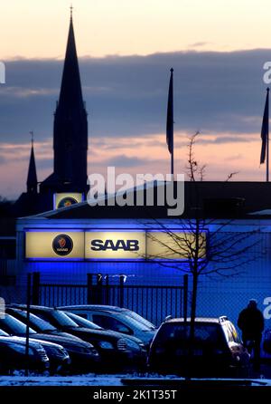 Autogeschäft Saab Biva, Linköping, Schweden. Stockfoto