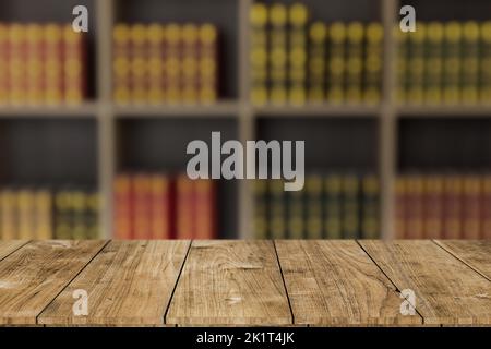 Bibliothek alte Bücher auf Bücherregal mit Holztisch Platz für das Lernen Bildung Hintergrund Stockfoto