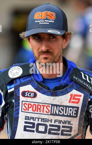 Adam Ellis während des Sports Versicherte British Speedway Finals, im National Speedway Stadium, Manchester, am Sonntag, 18.. September 2022. (Kredit: Eddie Garvey | MI News ) Kredit: MI Nachrichten & Sport /Alamy Live News Stockfoto