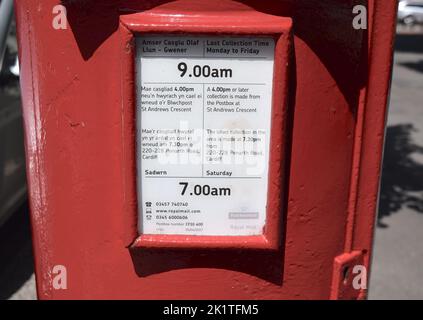 Post Red Pillar Briefkasten in Cardiff Wales. Stockfoto