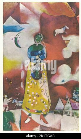 Marc Chagall, 1913, La femme enceinte (Materialité), Öl auf Leinwand. Marc Chagall (geboren Moishe Shagal; 28. März 1887 – 28. März 1985) war ein russisch-französischer Künstler. Er war ein früher Modernisme und wurde mit mehreren großen künstlerischen Stilen assoziiert und schuf Werke in einer Vielzahl von künstlerischen Formaten, darunter Malerei, Zeichnungen, Buchillustrationen, Glasmalerei, Bühnenbilder, Keramik, Wandteppiche und Kunstdrucke. Geboren im heutigen Weißrussland, damals Teil des Russischen Reiches, war er russisch-jüdischer Herkunft. Vor dem Ersten Weltkrieg reiste er zwischen Sankt Petersburg, Paris und Berlin. Stockfoto