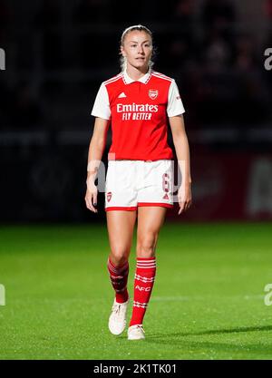 Leah Williamson von Arsenal beim ersten Beinspiel der UEFA Women's Champions League in der zweiten Runde im LV Bet Stadium Meadow Park, London. Bilddatum: Dienstag, 20. September 2022. Stockfoto