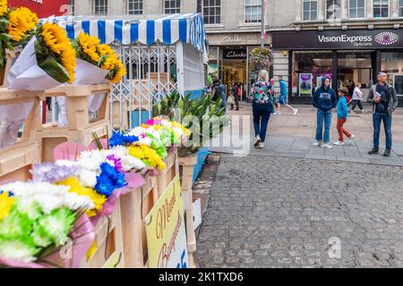 Blumenstand auf dem Moore Street Market, Dublin, Irland. Stockfoto