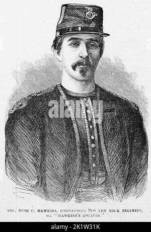 Porträt von Colonel Rush Christopher Hawkins, der 9. das New York Regiment oder 'Hawkins' Zouaves kommandiert.' 1862. 19. Jahrhundert American Civil war Illustration aus Frank Leslie's Illustrated Newspaper Stockfoto