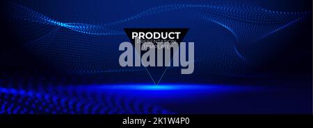 Produktdisplay mit futuristischer Technologie. Breiter Gaming-Hintergrund mit leuchtenden Partikeln mit Tiefenschärfe für die Präsentation von Gaming-Produkten. Multimedia Stock Vektor