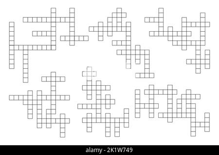 Kreuzworträtsel, Puzzle-Vorlage, Vektoroxen-Layout. Kreuzworträtsel Spiel Raster Hintergrund für Wort erraten Quiz mit leeren quadratischen Boxen, Logik Gehirn Teaser spielen Stock Vektor