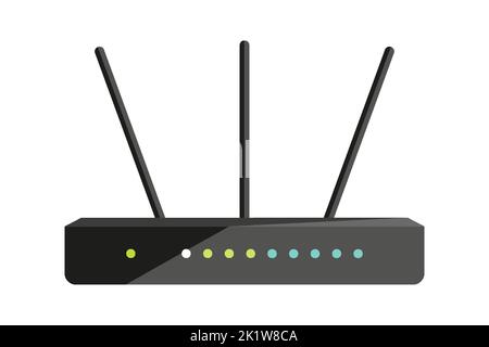WiFi Router Modem elektronische Gadget pc schwarz flach. Reibungslose Netzwerkverbindung www Internet verdrahtet Technologie High-Speed-Datenübertragung Ausrüstung Datenfluss Kontrolle Informationen Büro Home Computer Zugang Stock Vektor