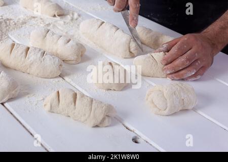 Teig Zubereitung von Brot handgefertigt Stockfoto