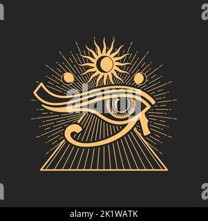 Wedjat, Auge des Horus, altägyptisches Symbol des Schutzes, der königlichen Macht und der guten Gesundheit. Auge des Ra, Vektor okkult und esoterische Magie Symbol Stock Vektor