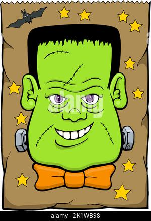 Cartoon frankenstein Gesicht auf Papiertüte Stock Vektor