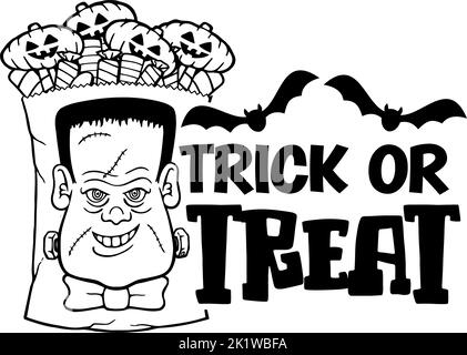 Trick or Treat-Design mit frankenstein-Gesicht Stock Vektor