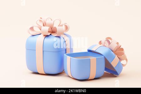 Cartoon-Geschenkbox, Festival-Elemente, 3D Rendering. Digitale Zeichnung des Computers. Stockfoto