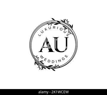 AU Initialen Brief Hochzeit Monogramm Logos Vorlage, handgezeichnete moderne minimalistische und florale Vorlagen für Einladungskarten, Save the Date, elegant Stock Vektor