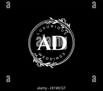 AD Initials Letter Hochzeit Monogramm Logos Vorlage, handgezeichnete moderne minimalistische und florale Vorlagen für Einladungskarten, Save the Date, elegant Stock Vektor