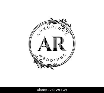 AR Initialen Brief Hochzeit Monogramm Logos Vorlage, handgezeichnete moderne minimalistische und florale Vorlagen für Einladungskarten, Save the Date, elegant Stock Vektor