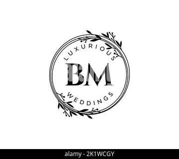 BM Initialen Brief Hochzeit Monogramm Logos Vorlage, handgezeichnete moderne minimalistische und florale Vorlagen für Einladungskarten, Save the Date, elegant Stock Vektor