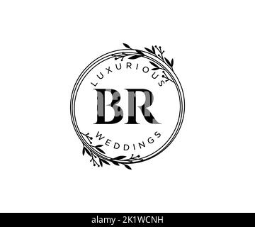 BR Initialen Brief Hochzeit Monogramm Logos Vorlage, handgezeichnete moderne minimalistische und florale Vorlagen für Einladungskarten, Save the Date, elegant Stock Vektor