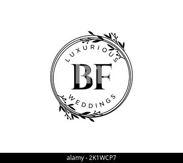 BF Initials Letter Hochzeitslogo-Vorlage, handgezeichnete moderne minimalistische und florale Vorlagen für Einladungskarten, Save the Date, elegant Stock Vektor