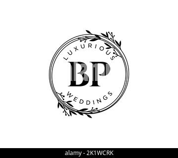 BP Initials Letter Hochzeit Monogramm Logos Vorlage, handgezeichnete moderne minimalistische und florale Vorlagen für Einladungskarten, Save the Date, elegant Stock Vektor