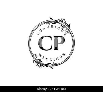 CP Initialen Brief Hochzeit Monogramm Logos Vorlage, handgezeichnete moderne minimalistische und florale Vorlagen für Einladungskarten, Save the Date, elegant Stock Vektor