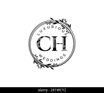 CH Initialen Brief Hochzeit Monogramm Logos Vorlage, handgezeichnete moderne minimalistische und florale Vorlagen für Einladungskarten, Save the Date, elegant Stock Vektor