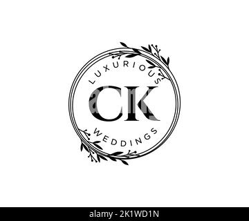 CK Initialen Brief Hochzeit Monogramm Logos Vorlage, handgezeichnete moderne minimalistische und florale Vorlagen für Einladungskarten, Save the Date, elegant Stock Vektor