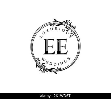 EE Initialen Brief Hochzeit Monogramm Logos Vorlage, handgezeichnete moderne minimalistische und florale Vorlagen für Einladungskarten, Save the Date, elegant Stock Vektor