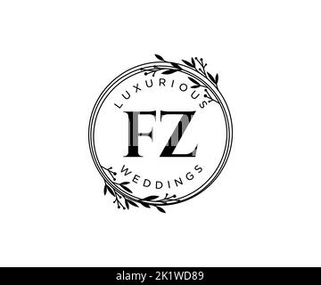 FZ Initialen Brief Hochzeit Monogramm Logos Vorlage, handgezeichnete moderne minimalistische und florale Vorlagen für Einladungskarten, Save the Date, elegant Stock Vektor