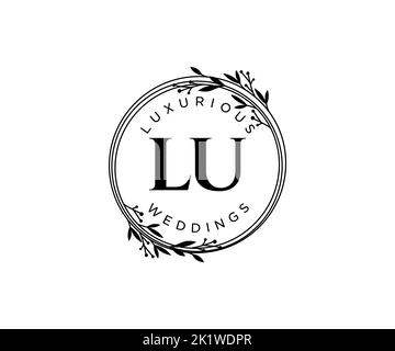LU Initialen Brief Hochzeit Monogramm Logos Vorlage, handgezeichnete moderne minimalistische und florale Vorlagen für Einladungskarten, Save the Date, elegant Stock Vektor