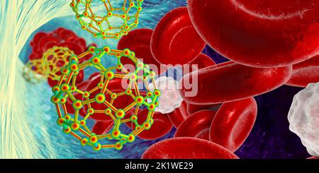 Fulleren Nanopartikel im Blut, Illustration Stockfoto