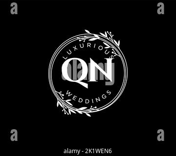 QN Initialen Brief Hochzeit Monogramm Logos Vorlage, handgezeichnete moderne minimalistische und florale Vorlagen für Einladungskarten, Save the Date, elegant Stock Vektor