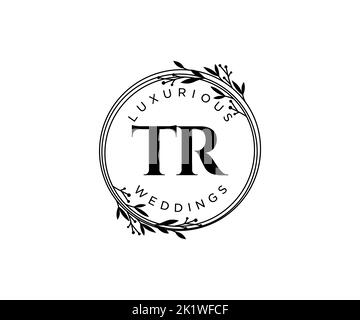 TR Initialen Brief Hochzeit Monogramm Logos Vorlage, handgezeichnete moderne minimalistische und florale Vorlagen für Einladungskarten, Save the Date, elegant Stock Vektor