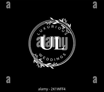 UL Initialen Brief Hochzeit Monogramm Logos Vorlage, handgezeichnete moderne minimalistische und florale Vorlagen für Einladungskarten, Save the Date, elegant Stock Vektor