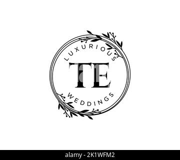 TE Initials Letter Hochzeitslogo-Vorlage, handgezeichnete, moderne, minimalistische und florale Vorlagen für Einladungskarten, Save the Date, elegant Stock Vektor