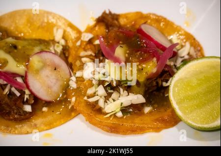 Ein traditionelles Barbecue Tacos oder Birria in mexiko regionale Küche Stockfoto