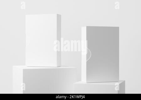 Software-Box mit Slip Case White Blank 3D Renderning Mockup für Design-Präsentation Stockfoto