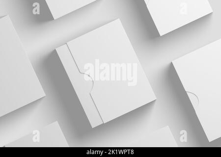 Software-Box mit Slip Case White Blank 3D Renderning Mockup für Design-Präsentation Stockfoto