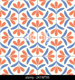 Florales Vektor-Muster in blau und orange, hübsche Kachel-Effekt nahtlose Wiederholung Design Hintergrund. Stock Vektor