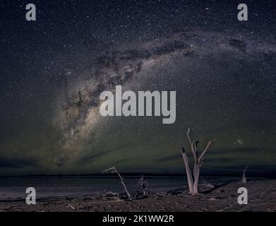 Der Kern der Milchstraße über den Salzseen des Western Australia Wheatbelt Stockfoto