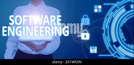Schreiben mit Anzeige von Text Software Engineering. Wort zur Programmentwicklung in einem systematischen quantifizierbaren Ansatz Stockfoto