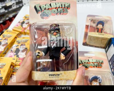 Tjumen, Russland-09. September 2022: Gravity Falls Toys, eine animierte Serie. Selektiver Fokus. Verkauf von Disney-Spielzeug Stockfoto